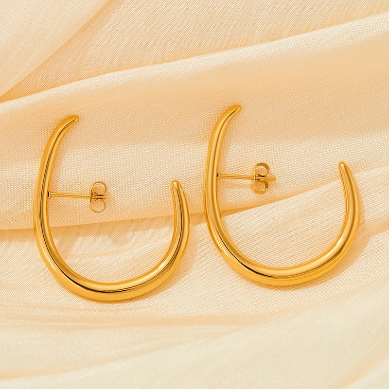 New Geometric C Shaped Statement Earring Stainless Steel Gold Plated Stud Earrings for Women Tarnish Free Fashion Jewelry Gift