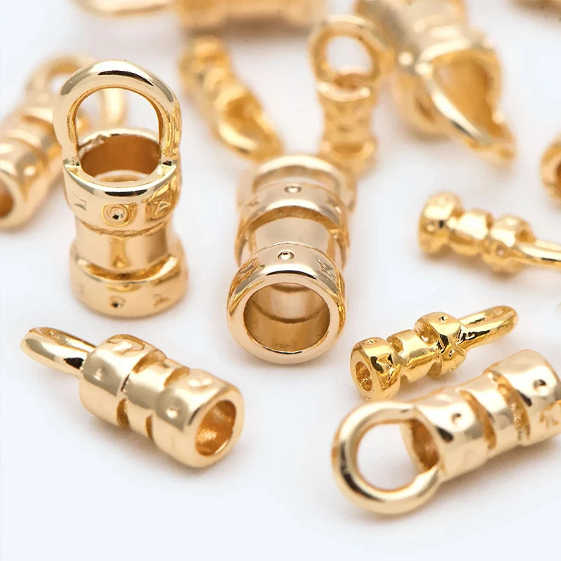 20Pcs Brass 18K Gold Plated Crimp End Caps with Loop Cord Tube Barrel Ends Cap for Leather Cords And Chains Diy Jewelry Making