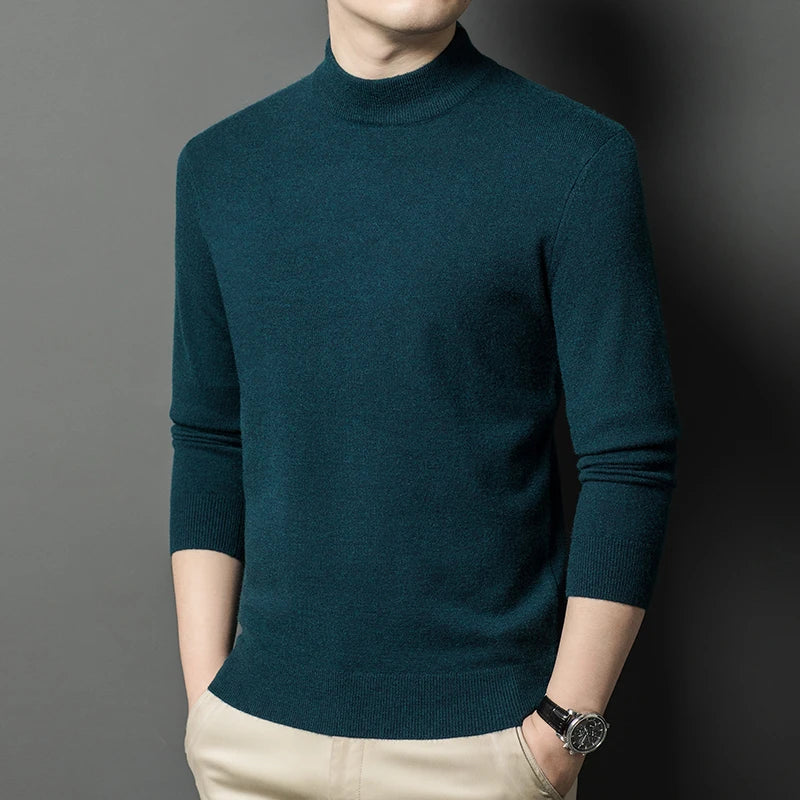 Half Turtleneck Knitwear Sweater New Autumn/Winter Mock Neck Sweatshirts Solid Color Pullovers Man Brand Casual Mens Clothing