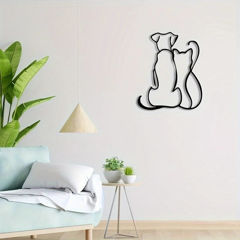 Exquisitely Handcrafted Metal Cat & Dog Wall Sculpture | Hollow Silhouette | Halloween & Christmas Gift, Indoor/Garden Decor