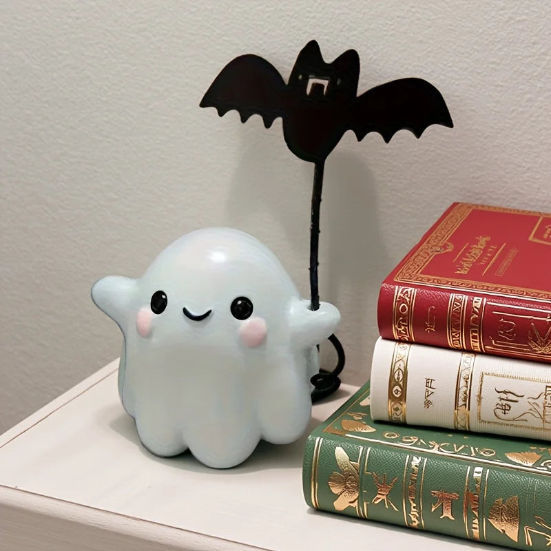 1Pc Halloween Cute Ghost Putting Bat Ornaments Ghost Bat Desktop Party Decoration Party Small Gift Little Finger Cute Ghost Toys
