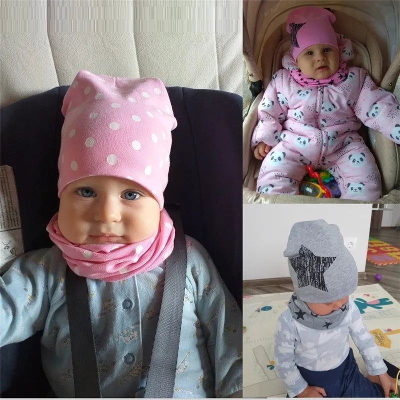 Star Print Cotton Baby Hat Autumn Winter Baby Girls Hat Boys Cap Toddlers Infant Cap Scarf Children Bonnet Hats