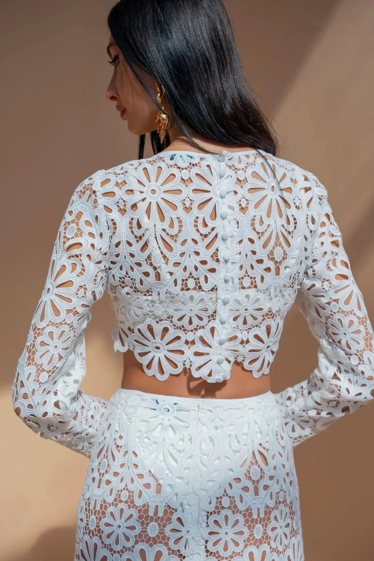 White Elegant Embroidery Hollow Out Beach Dresses Set Sexy See Though Crop Tops Long Skirts Women Sets Summer Women Outfits