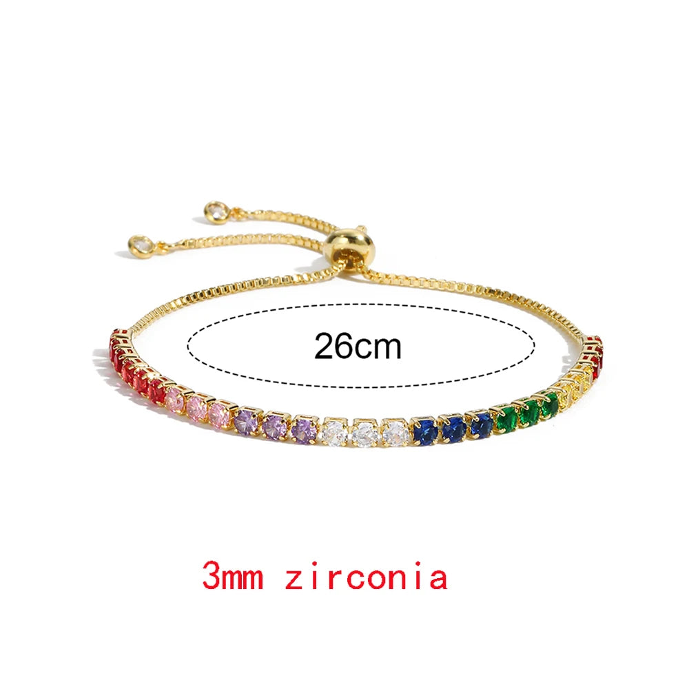 Luxury Rainbow Adjustable Multicolor Tennis Bracelets For Women Ladies Wedding Colorful Zircon Charm Bracelet Hand Chain Jewelry