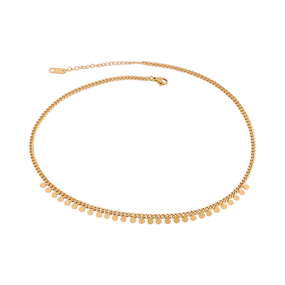 Trendy Stainless Steel Necklace For Women Gold Silver Color Round Geometric Pendant Necklace Choker Snake Chain Necklace Jewelry