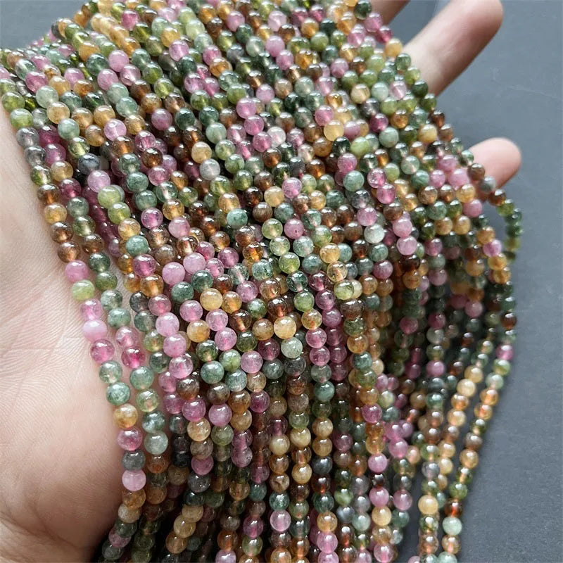 4-5MM Clear Brazil Tourmaline Beads Pink Yellow Green Colorful Gemstone Handmade Loose Jewelry Making DIY Bracelet Necklace