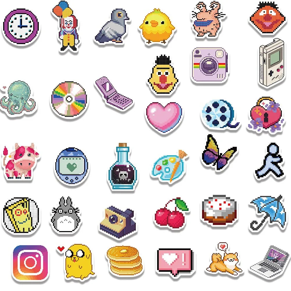 64Pcs Pixel Stickers Animal Sticker Pack Cute Aesthetic Stickers Laptop Water Bottle Phone Skateboard Stickers for Teens Girls