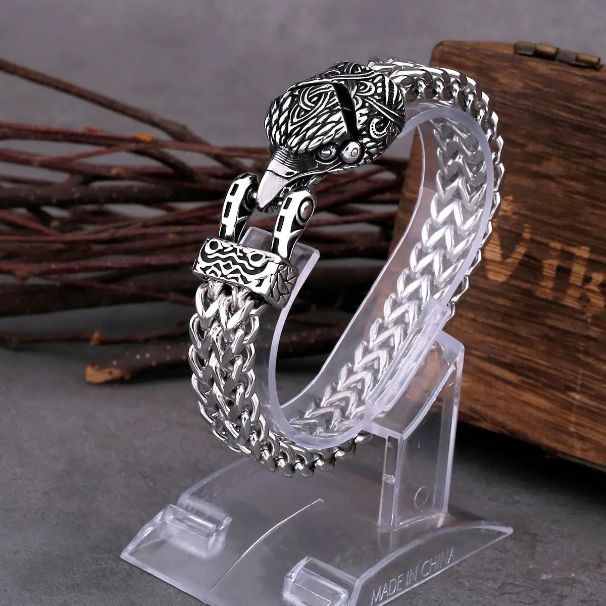 High Quality Nordic Viking Never Fade Stainless Steel Dominant Snake Head Bracelet Men Jewelry Gift Fashion Punk Charm Bracelet