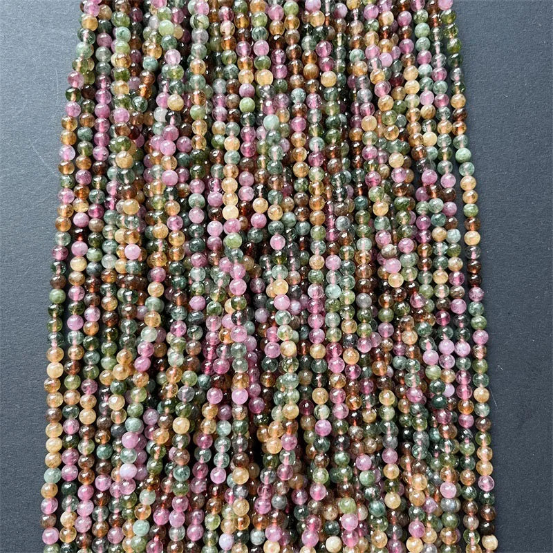4-5MM Clear Brazil Tourmaline Beads Pink Yellow Green Colorful Gemstone Handmade Loose Jewelry Making DIY Bracelet Necklace