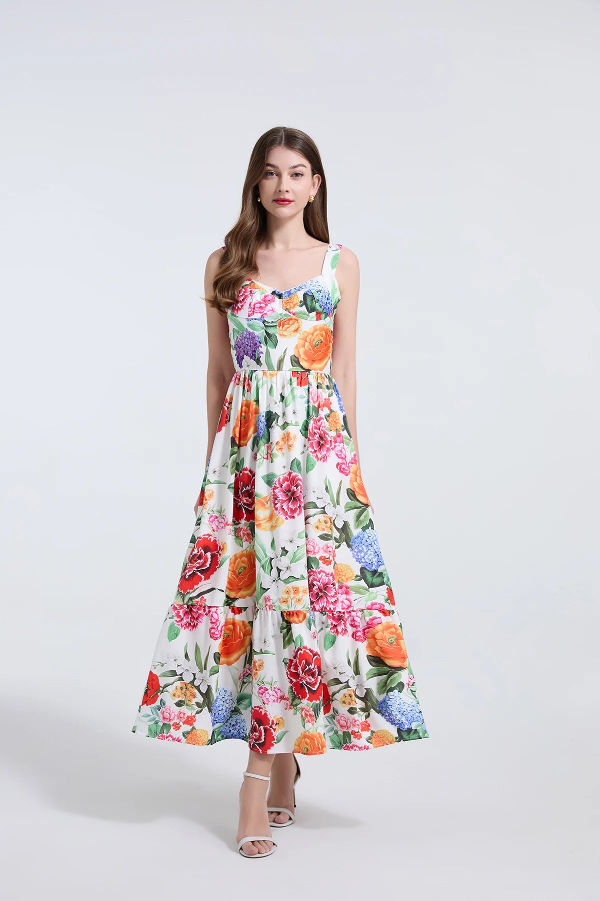 Women Gorgeous Flower Long Dress Swing Sling Dress Spaghetti Straps Floral Backless Dresses Summer Lady Elegant Holiday Outfits