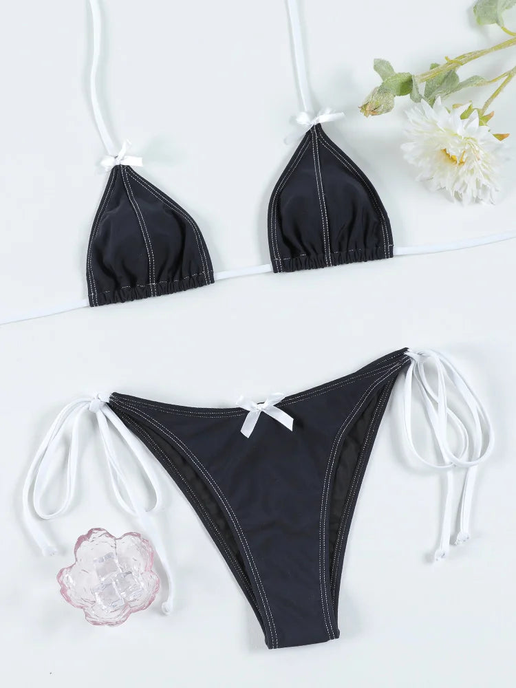ZRTAK Sexy Bikinis Push Up Swimwear Women Long String Bow Swimsuit Triangle Bandage Bikini Set Beachwear Two Piece Suits