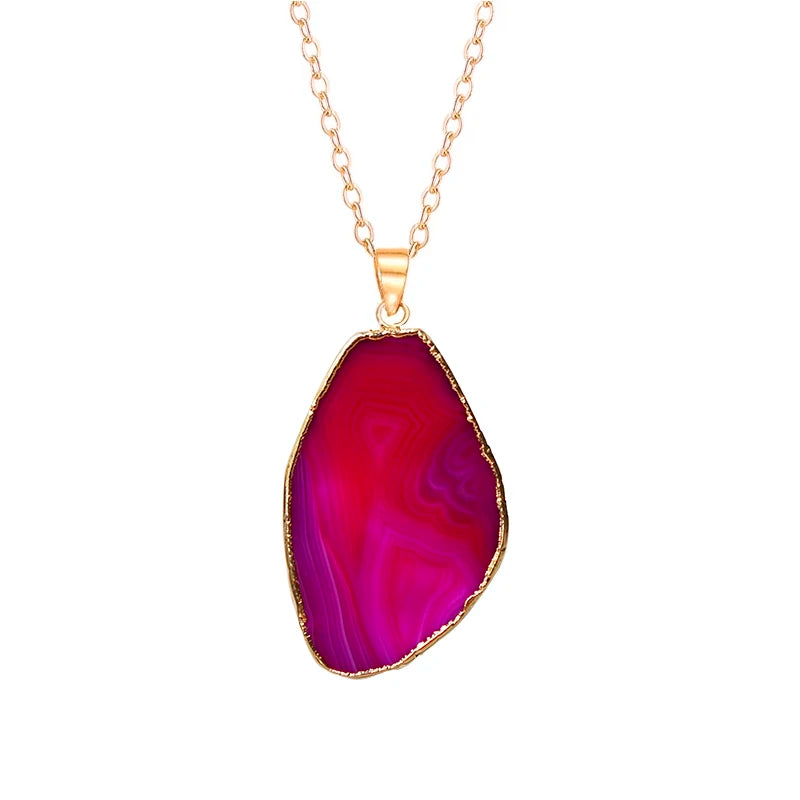 Irregular Striped Agate Slices Pendant Necklace Rough Stone Pendant for Women Girls