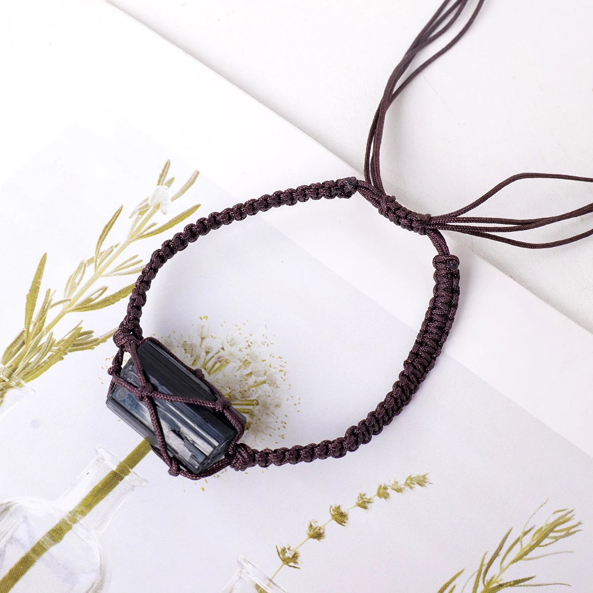 1PC Natural Crystal Black Tourmaline Post Bracelet Adjustable Men Women Wearing Decorative Healing Gift