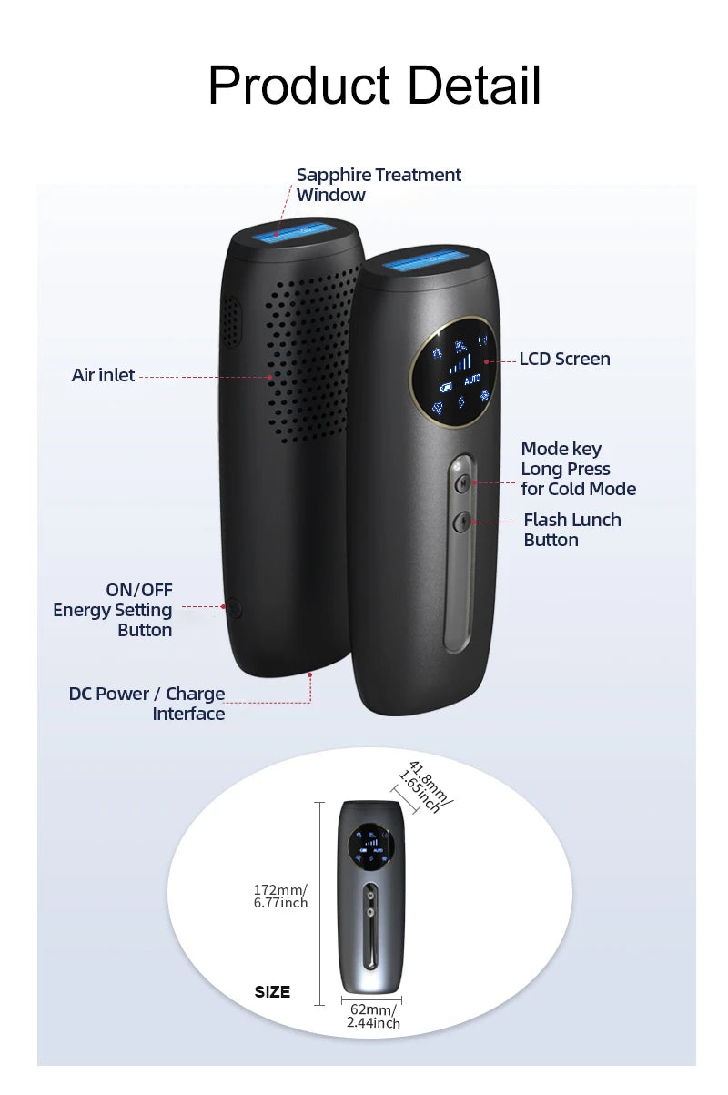 Rechargeable Laser Hair Removal Sapphire Cooling Auto Permanent Painless Bikinis Trimmer in Home Icy Cold Wireless IPL Epilator