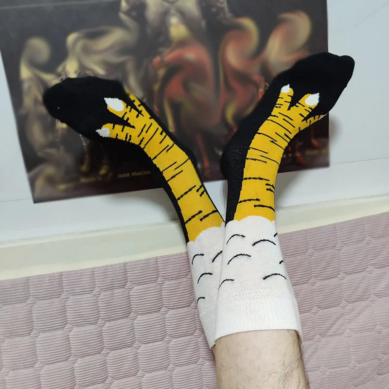 Men Funny Chicken Paw Crew Socks Hen's feet Yellow Long Leg Man Couple School Freak 3D Socks
