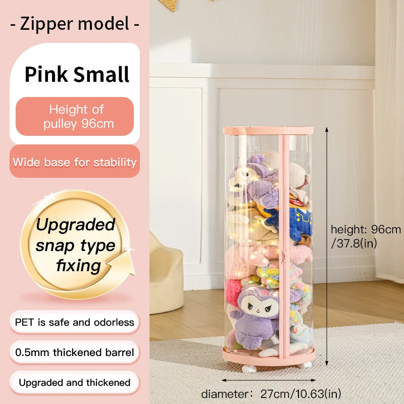 Transparent Doll Storage Box Plush Toy Circular Organization DIY Zipper Storage Tube Children's Toy Organizer Kid Christmas Gift