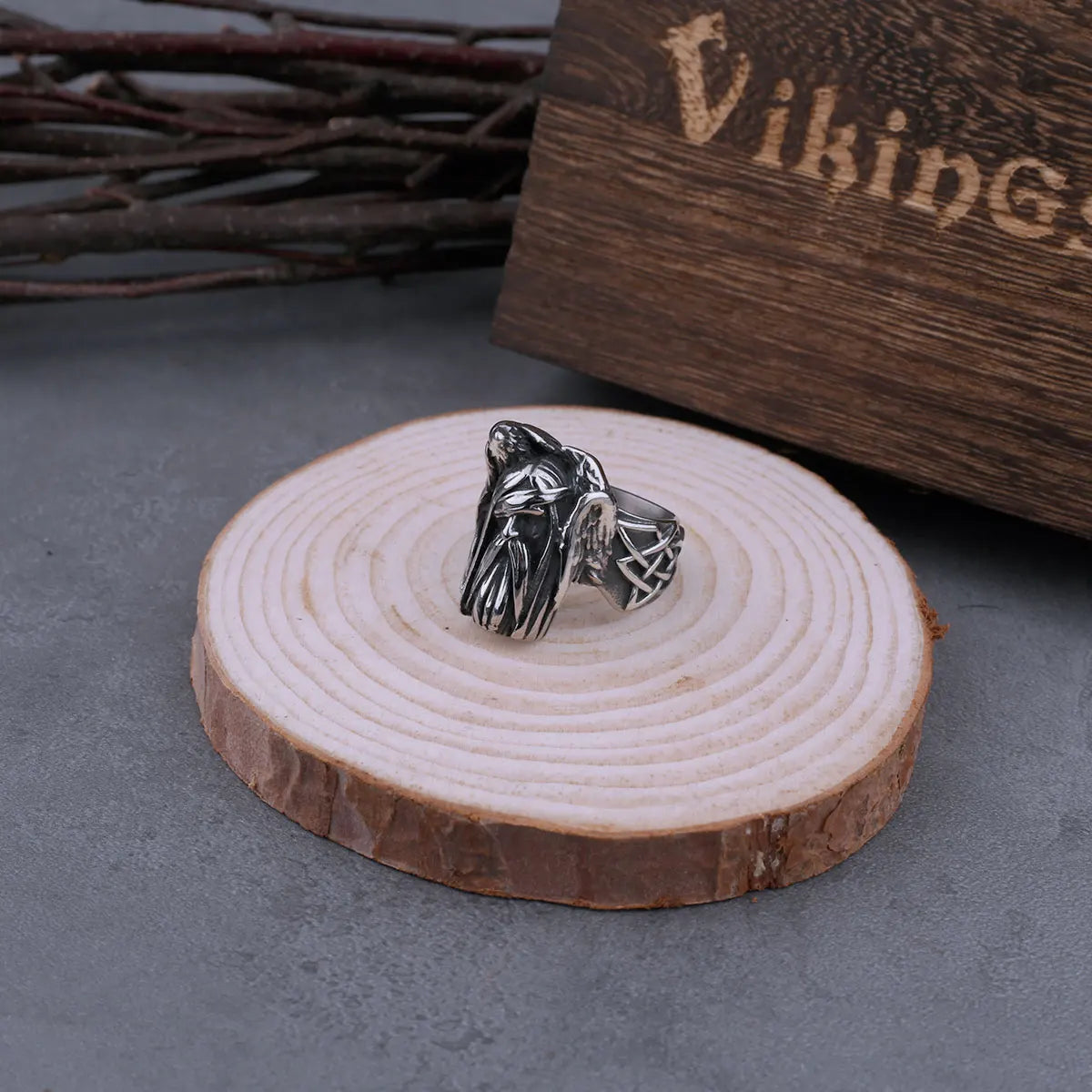Nordic Viking Retro Odin Huginn and Munin Stainless Steel Ring Men's Fashion Creative Temperament Hip-hop Jewelry Wholesale