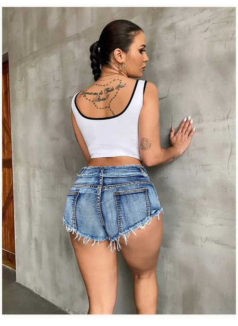 New Summer Fashion Women's Denim Shorts European Style Stretch Ripped Style Wish Explosive Popular Shorts
