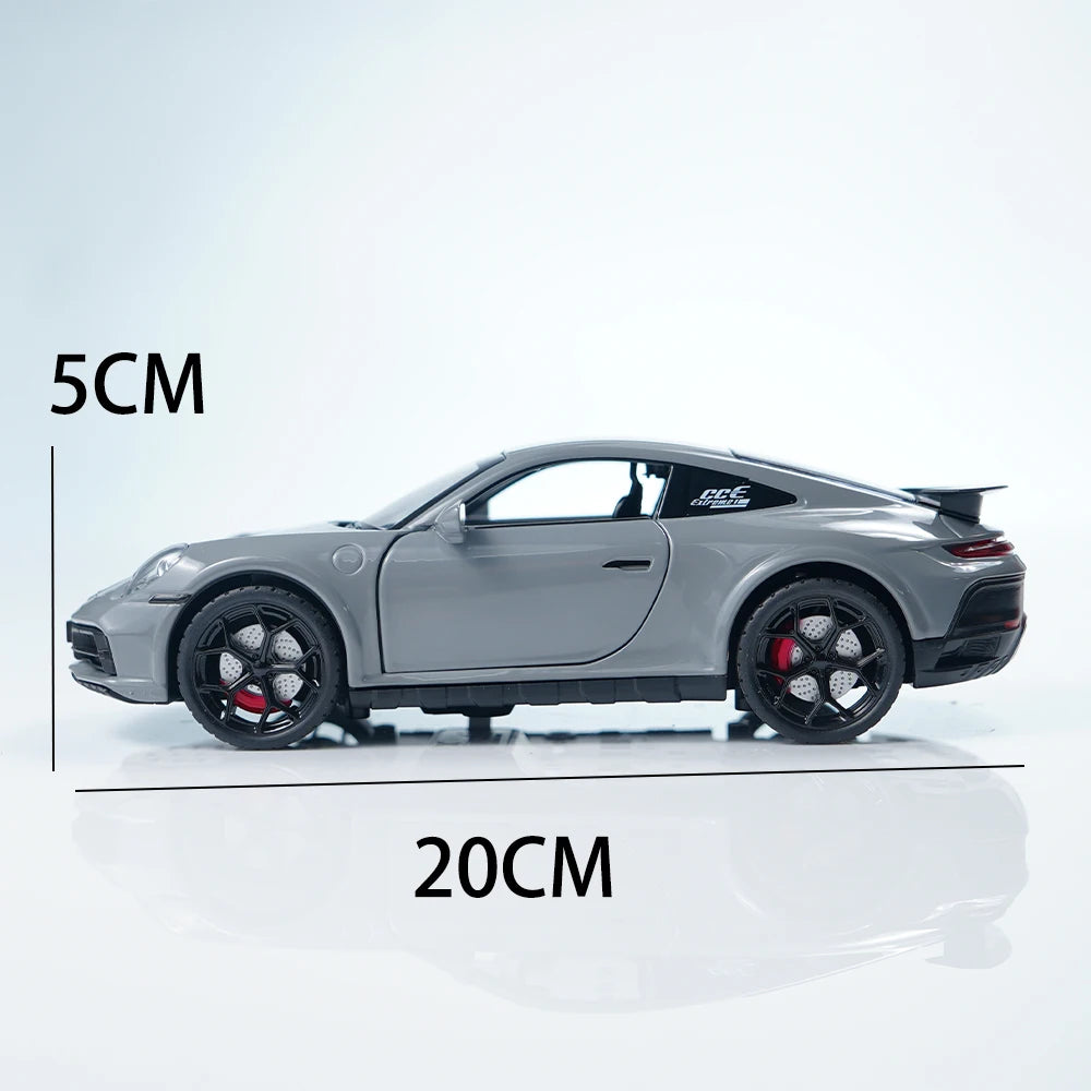1:22 Scale High-Grade Gray 911 Alloy Die-Cast Pull-Back Car Model Toy Car Collectible Decoration Ornament Boys' Birthday Christmas Gift