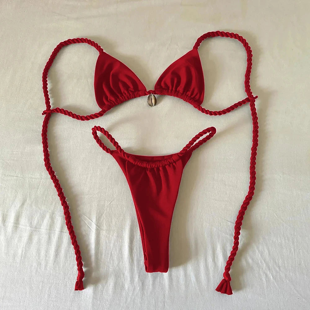 Micro Bikinis Sexy Women Swimsuits Swimwear 2025 Push Up Bikini Set Shell Bathing Suit Halter Beachwear Brazilian Biquini Female