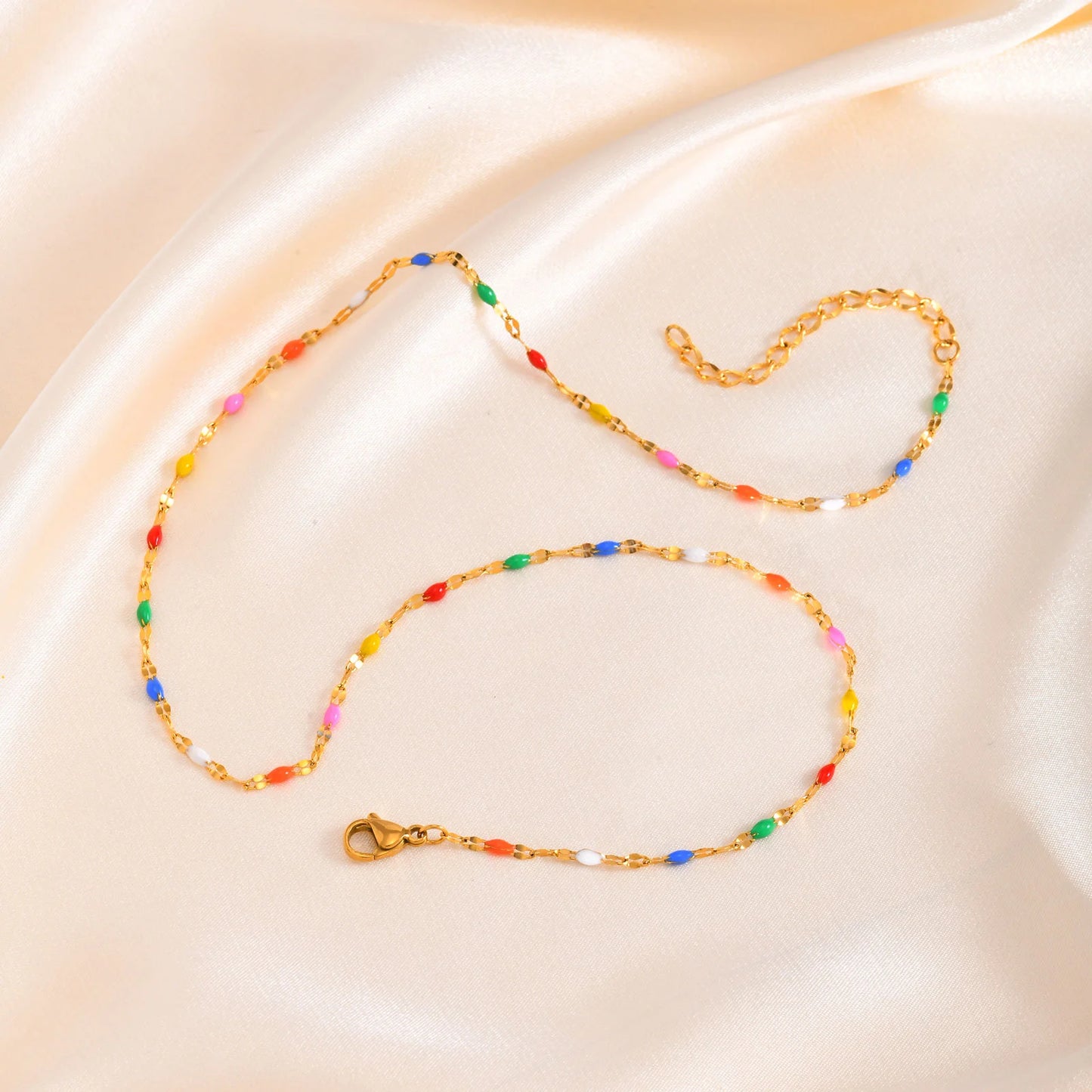 Boho Multi-color Lipchain Choker Chain Necklace Stainless Steel Summer Jewelry for Women Girls Gift