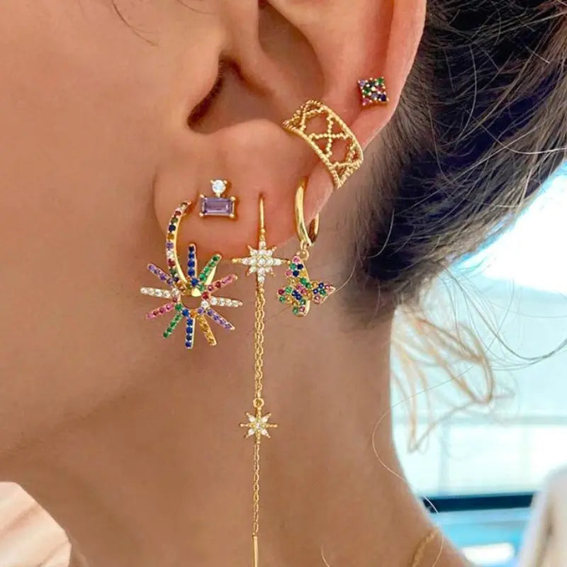 Colorful Crystal Earrings 925 Sterling Silver Ear Needle Stud Earrings for Women Cross Dangle Earrings Party Wedding Jewelry