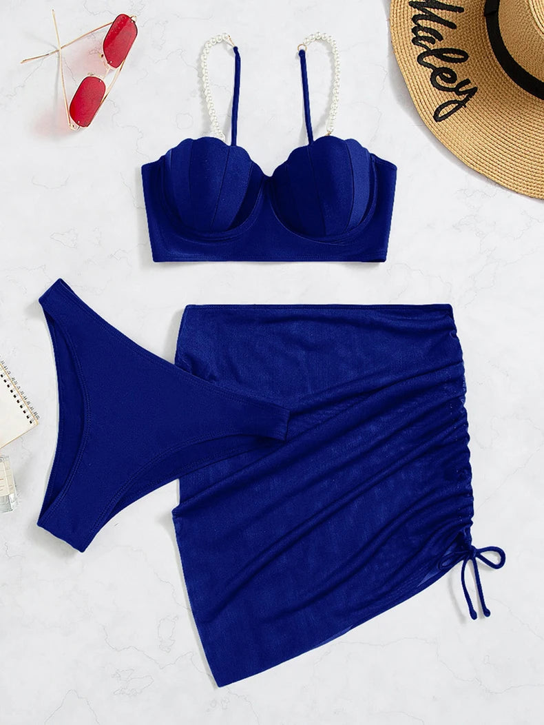 2025 3Pack Bikinis Beach Skirt Tunics for Beach Cover up Swimwear Crossed Back Swimsuit Mesh Bathing Suit Summer