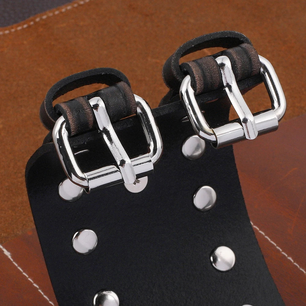 Vintage Punk Leather Cuff Strap 20mm Men's Wrist Watch Band with Mat Double Buckle Rivet Watchband Bracelet Watches Accessories