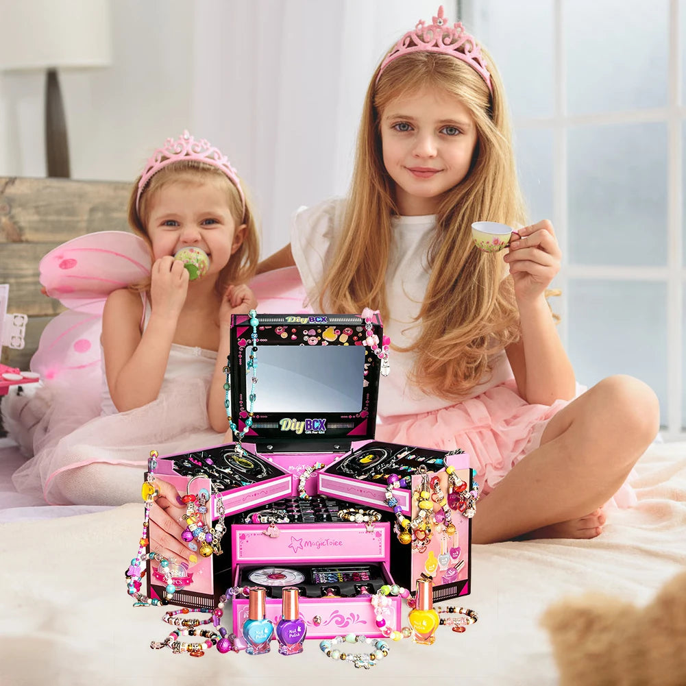 Charm Bracelet Making Kit with Jewelry Box & Nail Polish Jewelry Making Kit Birthday Christmas Gifts for Girls Ages 6-12