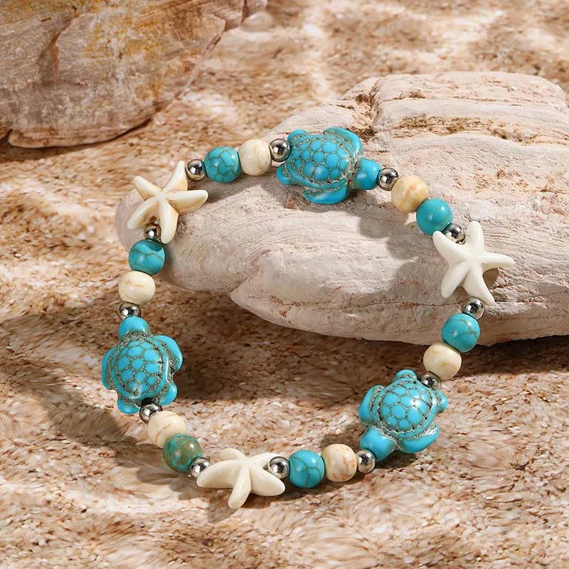 Bohemian Imitation Shell Beads Bracelet For Women Sea Star Turtle Woven Rope Bracelet Handmade Friendship Beach Holiday Jewelry