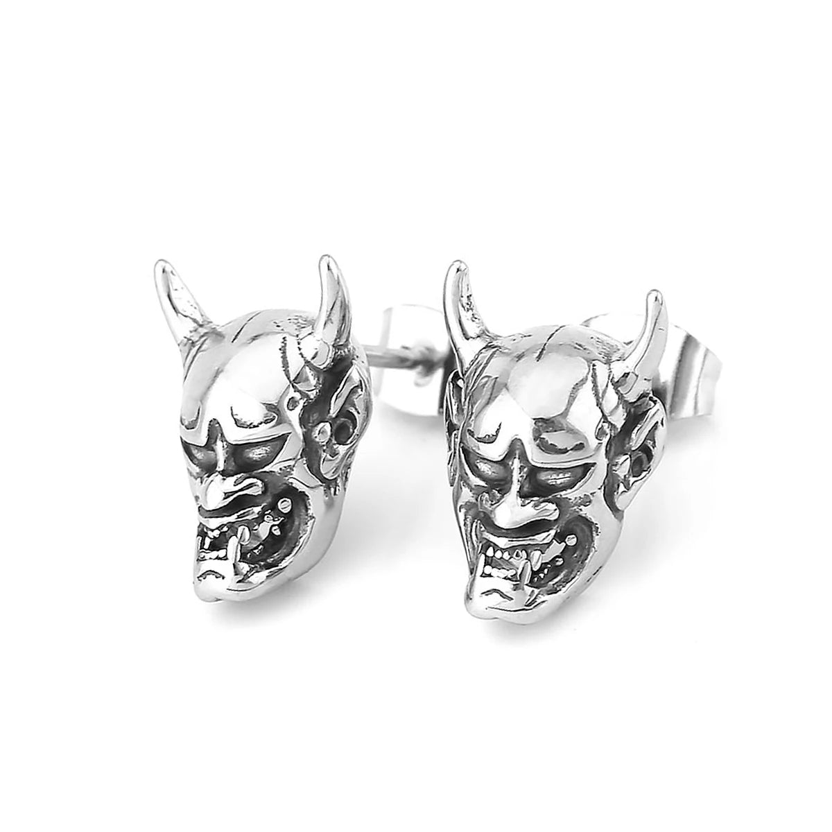 Gothic Ghost Skull Stud Earrings For Men Fashion Hip Hop Biker Earrings Stainless Steel Vintage Punk Devil Skeleton Jewelry Gift