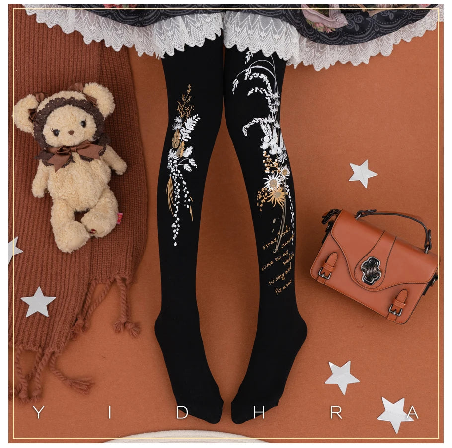 Lolita Classic Print Spring and Summer Lace Stockings Black White Mesh Tights Women Pantyhose Sexy Cosplay Leggings For Girls