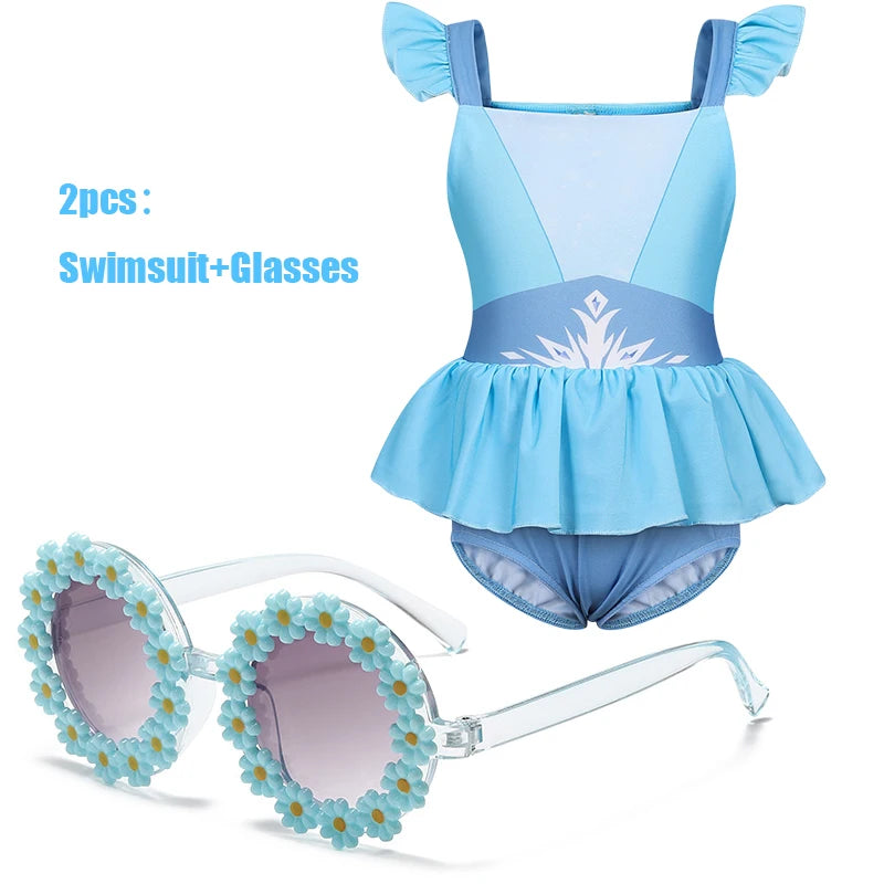 2025 Girls Two Piece Swimsuit Anna Elsa Belle Swimwear Princess Bodysuit Swimwear for Girls Childrens Bikini Beachwear Clothes