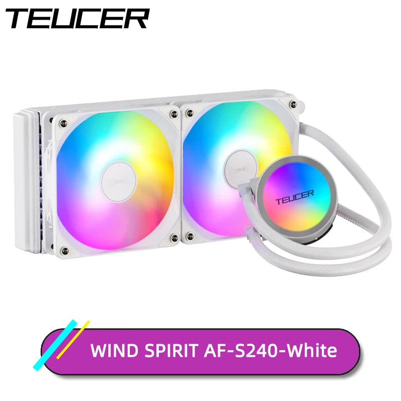 TEUCER AF S240 Water Cooled Cooling Radiator Colorful Lighting Water Cooling Head 12CM Fan For LGA 2011 17XX 1200 115X AM4 AM5