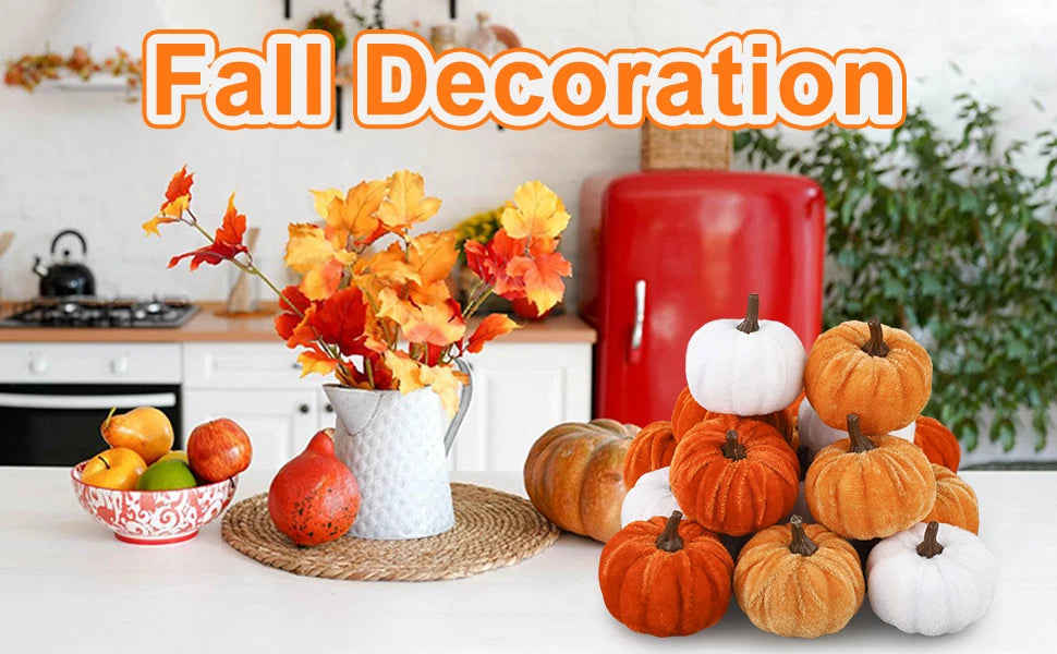 12pcs Pumpkin Decor Velvet Artificial Pumpkin Fall Pumpkin Decor For Autumn Thanksgiving Harvest Festival Halloween Decoration