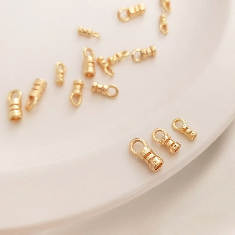 20Pcs Brass 18K Gold Plated Crimp End Caps with Loop Cord Tube Barrel Ends Cap for Leather Cords And Chains Diy Jewelry Making