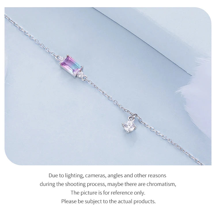 Bamoer 925 Sterling Silver Synthetic Tourmaline Bracelet for Women Fine Jewelry Fashion Adjustable Bracelet Fine Jewelry BSB092