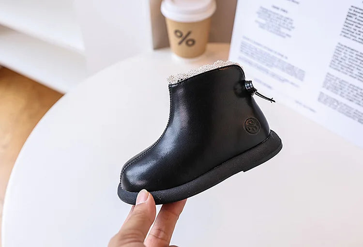 2024 New Autumn Children Boots Leather Girls Ankle Boots Lace Butterfly-knot Rubber Sole Fashion Toddler Kids Boots EU 21-30
