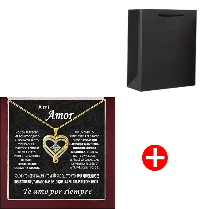 Christmas Gift To My Love Eternal Heart Double layered Heart Shaped Necklace With Gift Box Gilrfriend Wife Valentine's Day Gifts