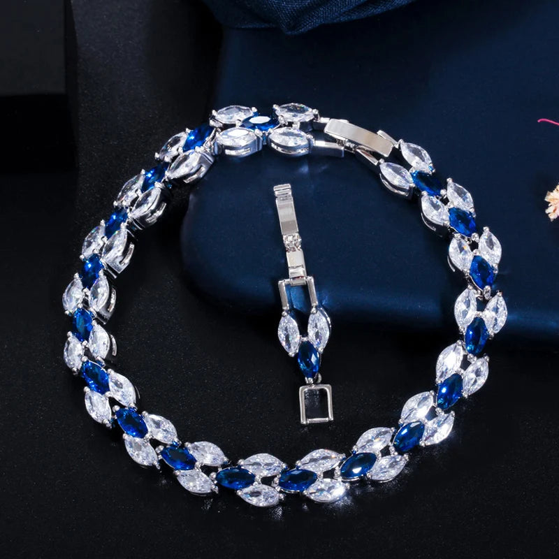 ThreeGraces Fashion Blue Cubic Zirconia Wedding Bridal CZ Link Chain Bracelet for Women 2025 New Chic Party Jewelry BR306