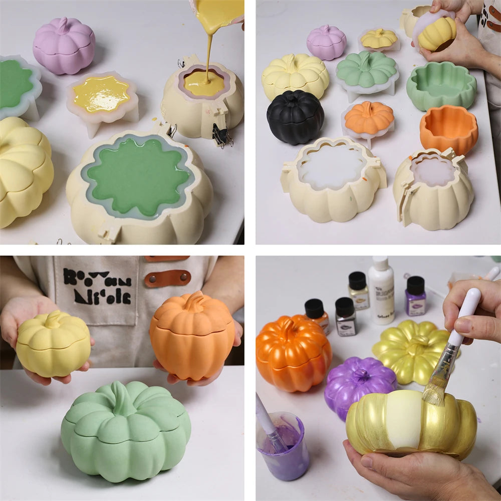 Nicole Flat Pumpkin Candle Jar Molds for Concrete Halloween Jesmonite Silicone Mould DIY Gifts Home Decor