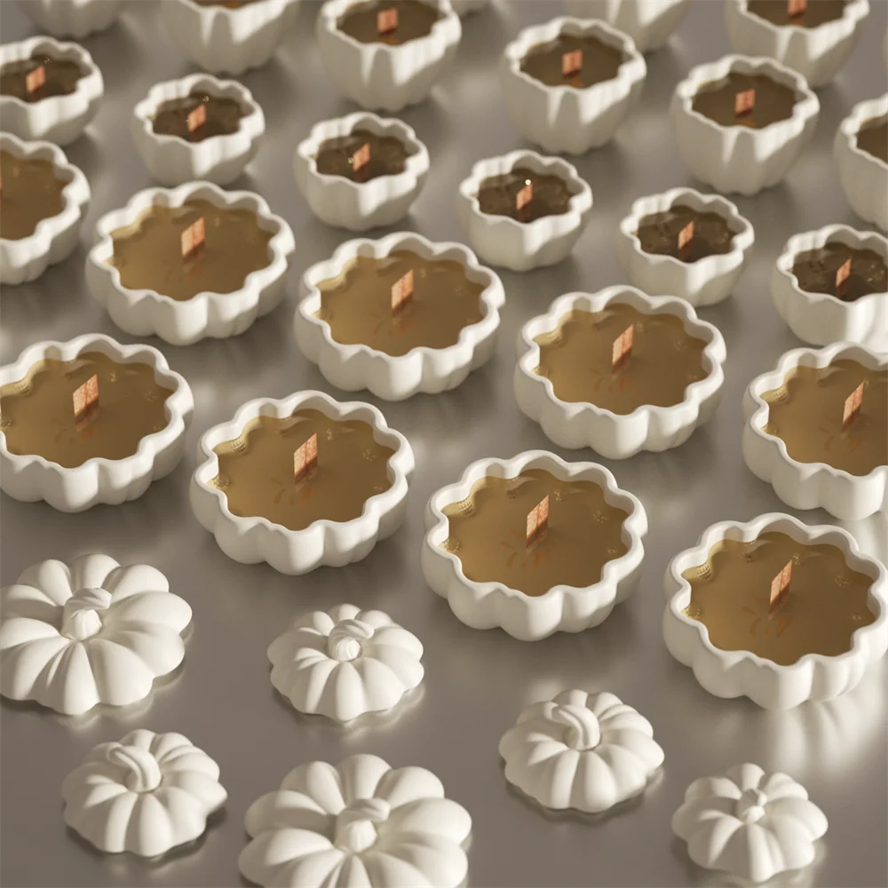 Nicole Flat Pumpkin Candle Jar Molds for Concrete Halloween Jesmonite Silicone Mould DIY Gifts Home Decor