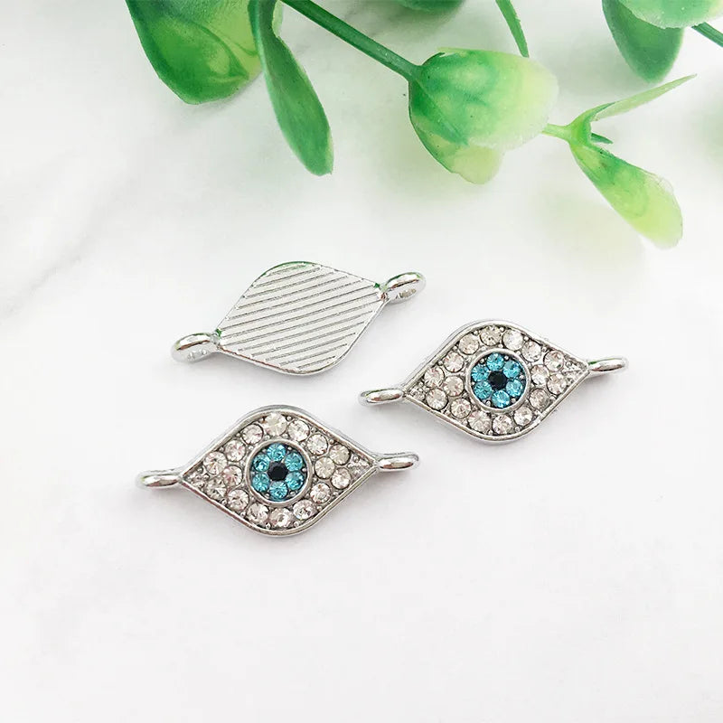 KC 2 Holes Connector Rhinestone Evil Eye Charm For Jewelry Making DIY Bracelet Necklace Bangle Accessories Supplies Wholesale