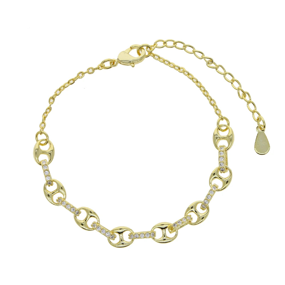 White Rainbow Cz Paved Link Cuban Chain Bracelet For Women Miami Boho Style Thick Gold Color Charm Bracelet Fashion Jewelry
