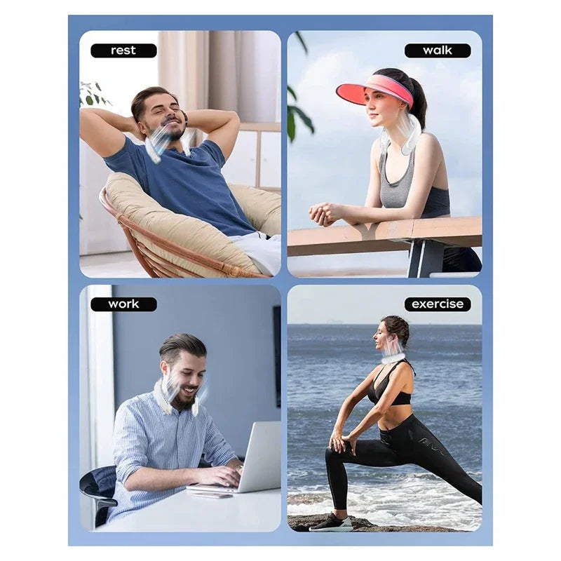 4000mAh Leafless Portable Neck Fan 3 Gears Adjustable Super Strong Wind Fast Cooling Multi-Function Digital Display Neck Fan 4