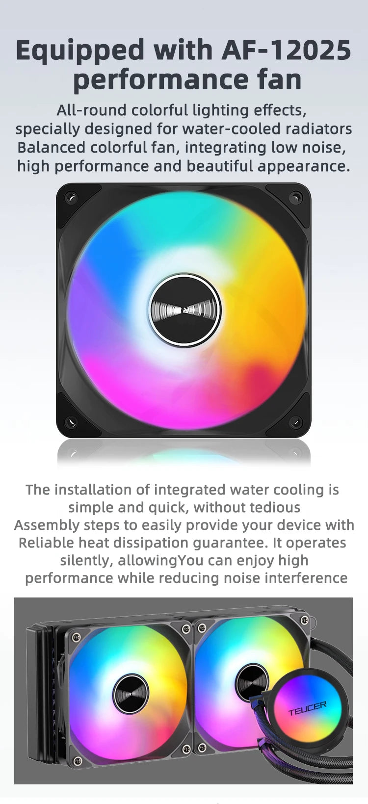 TEUCER AF S240 Water Cooled Cooling Radiator Colorful Lighting Water Cooling Head 12CM Fan For LGA 2011 17XX 1200 115X AM4 AM5