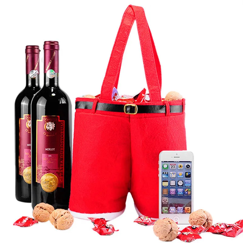 2026 Merry Christmas Gift Treat Candy Wine Bottle Holder Santa Claus Suspender Pants Trousers Decor Christmas Gift Bags Cute