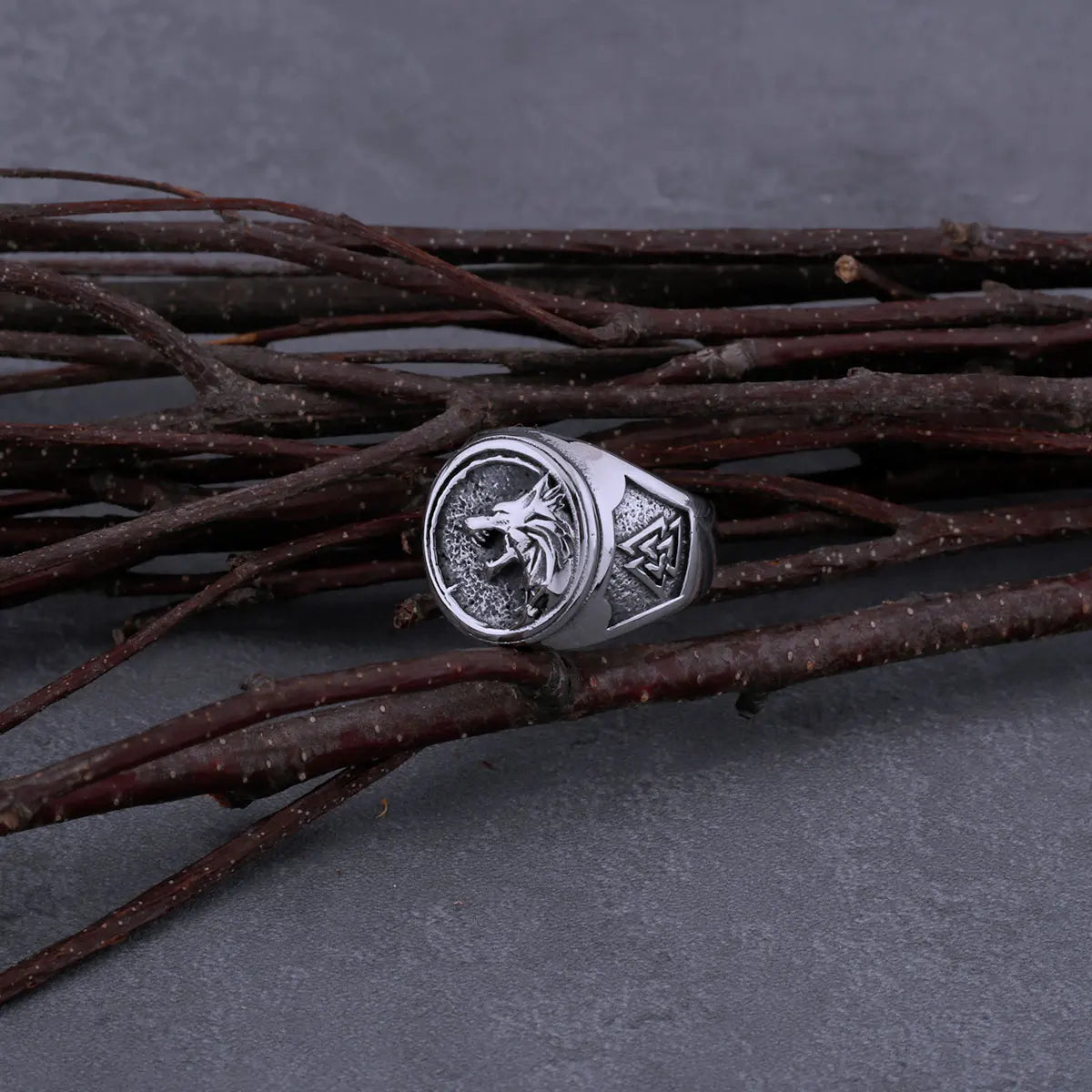 Viking Wolf Head Odin Rune Stainless Steel Ring Men's Fashion Domineering Hip-hop Street Men's Ring High-quality Jewelry
