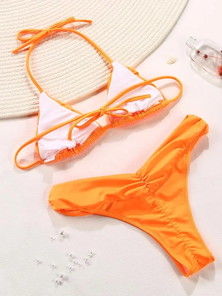 Zrtak Sexy Handwork Bikinis Small Ruffle Swimsuit Vintage Print Swimwear Women Bathing Suit Leopard Patchwork Bikini Set String