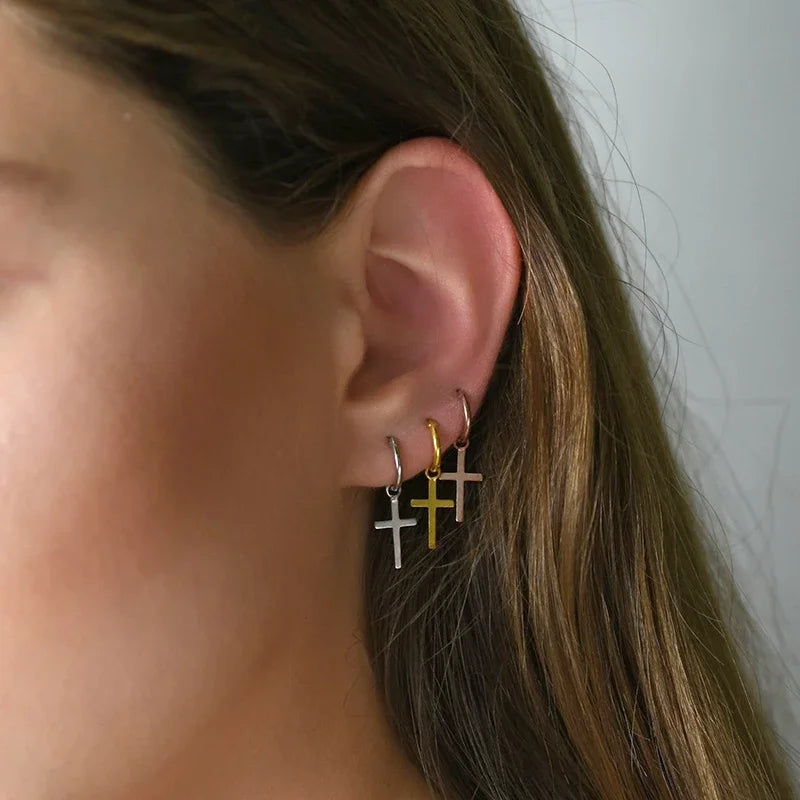 925 Sterling Silver Minimalist Jesus Cross Pendant Earrings Gold/Silver Hoop Earrings Fashion Wedding Party Earrings Jewelry